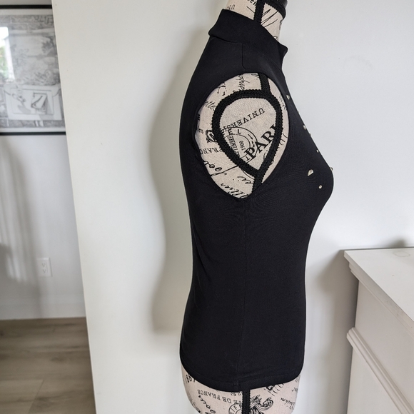 ZARA | Women's Black Mock Neck Jeweled Stretchy Sleeveless Tank Top - Picture 3 of 4